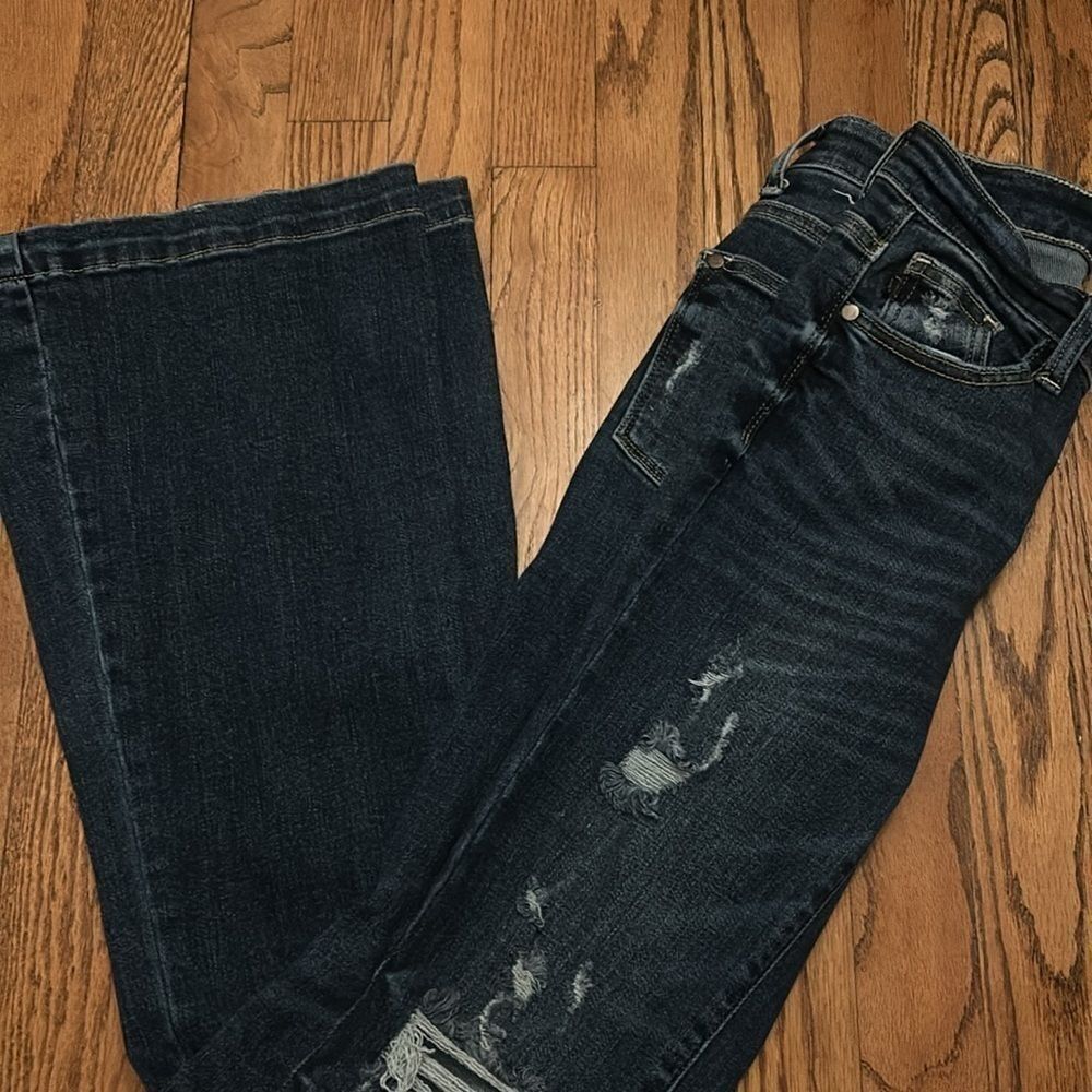 Judy Blue Trouser Flare Distressed jeans 1/25  C - Picture 9 of 11